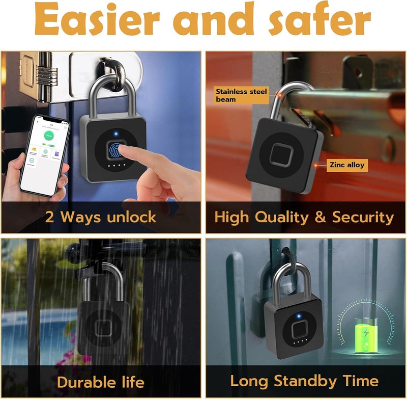 Pothunder Fingerprint Padlock with APP, Keyless Biometric Lock, Smart Waterproof Padlock Suitable for Gym, Locker, Gates, Fence and Storage - Image 4